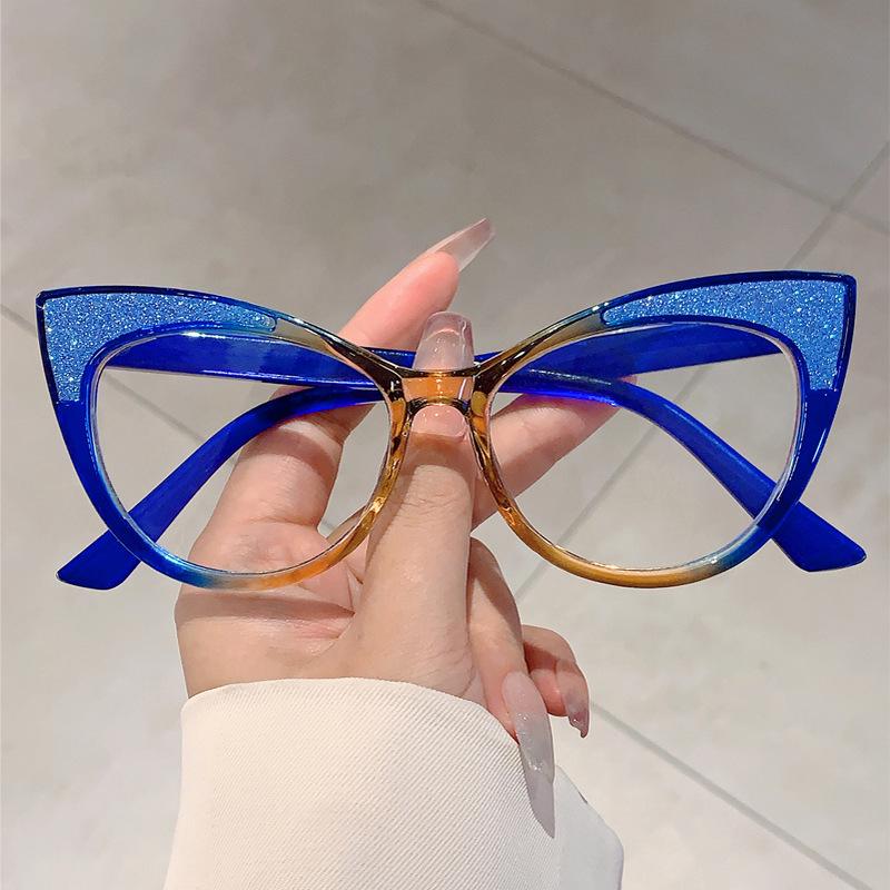 Cat-Eye Large Frame Color-Block Anti-Blue Light Glasses - Trendy Non-Prescription Eyewear