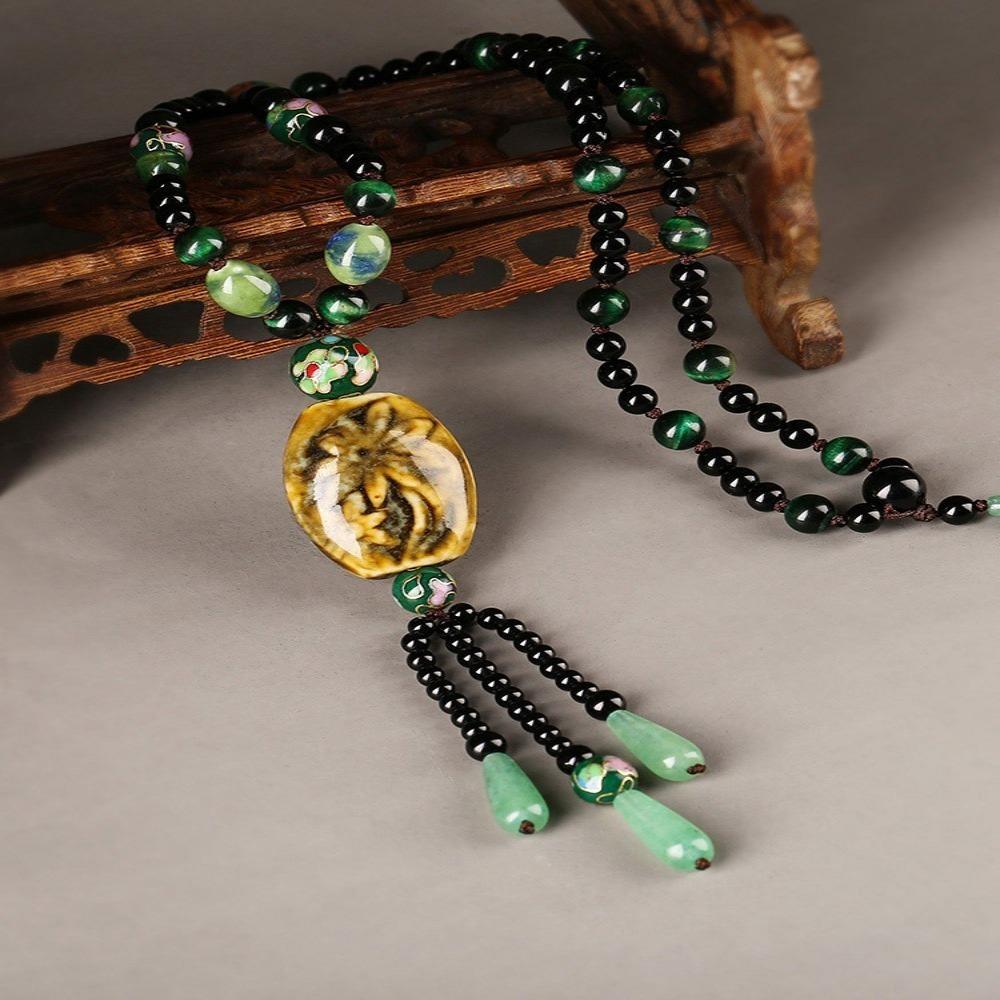 Tassel Ethnic Style Necklace Geometric Long Sweater Chain Fashion Bohemian Style Choker  Decoration