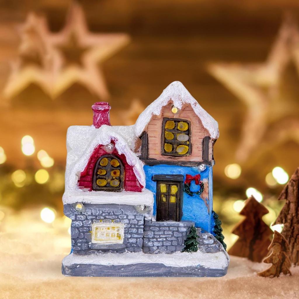 LED House Lighted Up Snow Covered Xmas Buildings