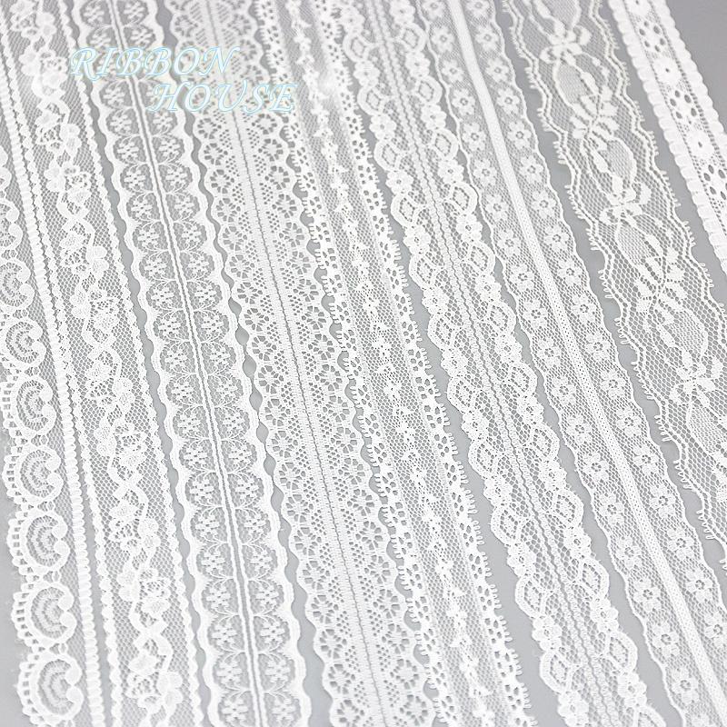 (10 Lace/lot) White Fabric Webbing Decoration Lovely Gift Packing Material Ribbons Mix