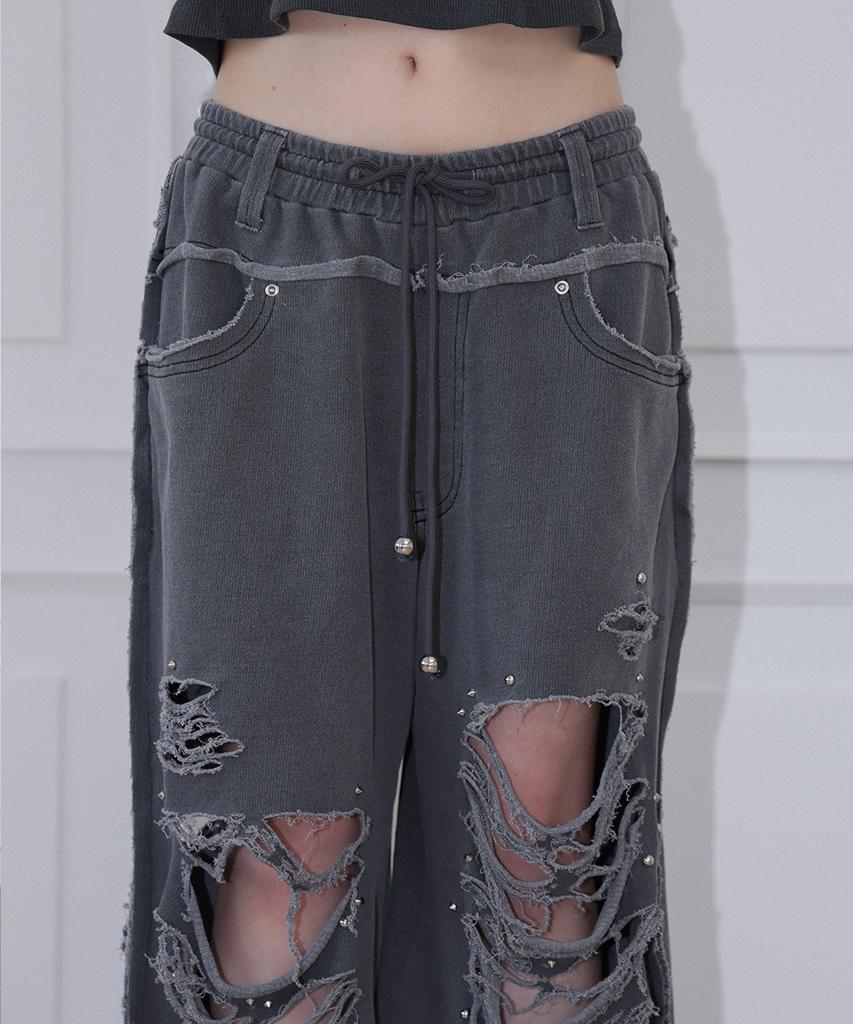 Chelikwili Damage Stud Jogger Pt -Washed Charcoal