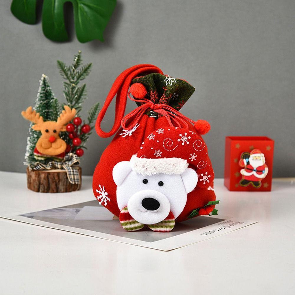 For Kids Santa Claus Stockings Xmas Drawstring Bags Candy Bags Christmas Gift Bag Wrapping Pouch