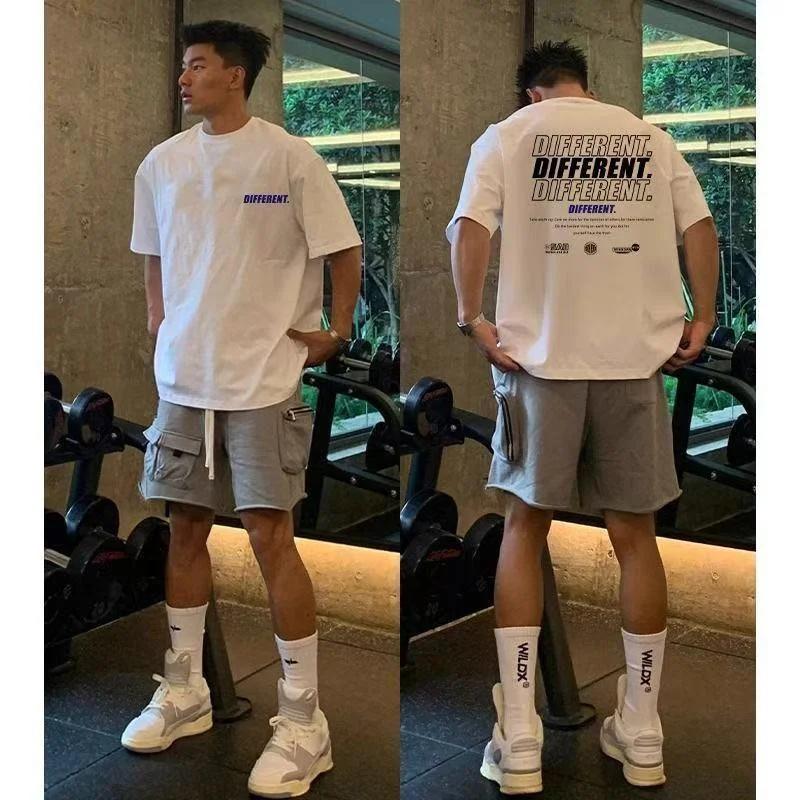 2025 New American Men's Letter Print T-shirt 100% Cotton Short Sleeve Tee Comfort Casual Street Fitness Sport Y2k Top Men Clothe