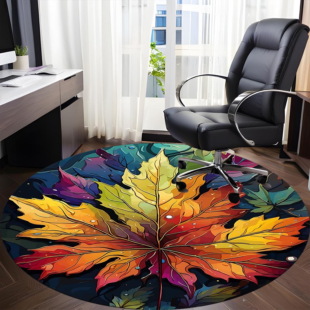 1pc Autumn Leaves Office Round Area Rug, Indoor Mat Suitable ForOffice, Under Office Chairs Bedroom Living Room Home Decor, Room Deco  D089