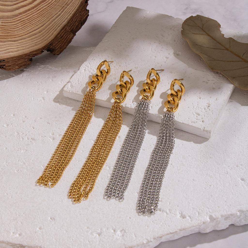 Yori Minimalist Two Tone Tassel Pendant Earrings for Women Stainless Steel Delicate Daily Sweet Jewelry Gift Accessories