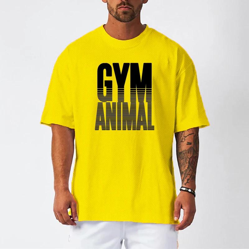 Muscleguys Gym Animal Running T-shirts Mens Oversized Drop Shoulders Half Sleeve T Shirt Summer Quick Dry Mesh Clothing Fitness Loose Shirt