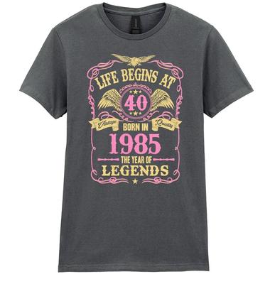 Life Begins At 40 Womens 40th Birthday T-Shirt Mens Womens Tees Top BORN 1985 Ladies Gift Mothers Day