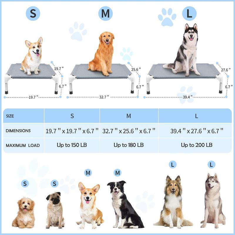 Elevated Cooling Dog Bed, Breathable Anti-slip Pet Cot for Medium Dogs
