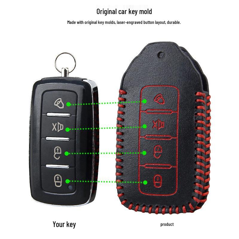 Volkswagen Hand-stitched Leather Key Pouch: Professional Protective Cover for Car Remotes