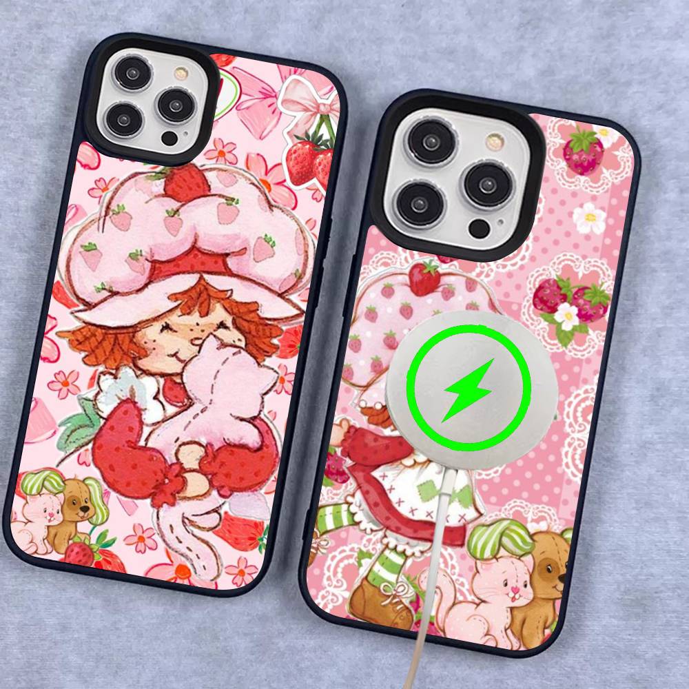 Animated S-Strawberry S-Shortcake Magnetic Matte Phone Case For IPhone 16 17 15 14 13 12 11 For Magsafe Wireless Charge Cover