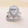 Huitan Pear Cubic Zircon Set Rings for Women Luxury Wedding Zircon Copper Color Engagement Party Temperament Elegant Lady Rings