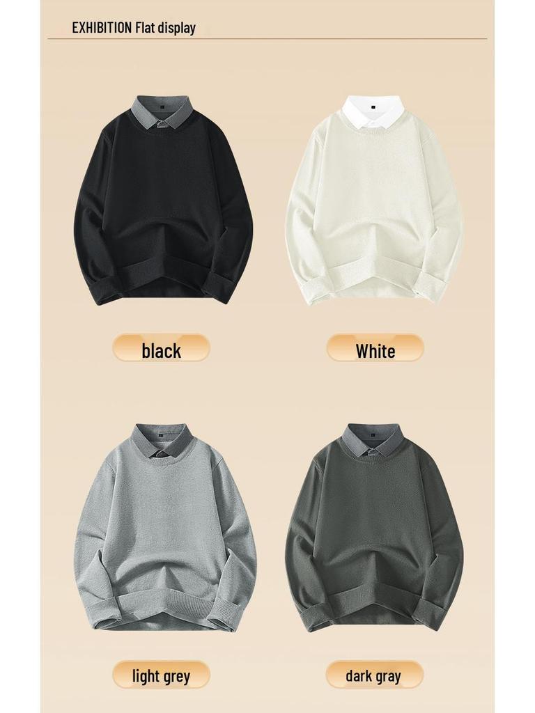 Men's Wool Modal Faux Two-Piece Lapel Sweater: New Autumn/Winter Warm Knit Base Layer Top