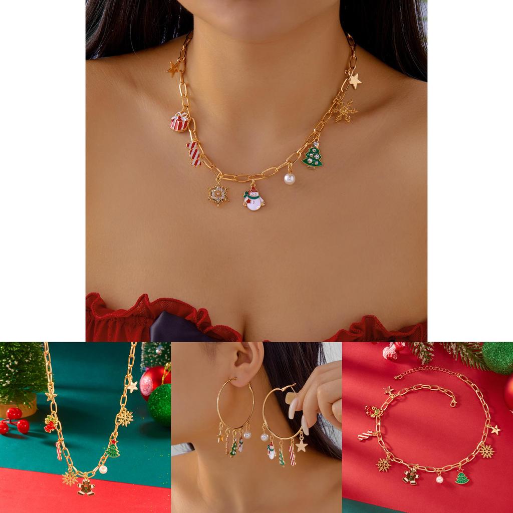 Christmas Seasonal Jewelry Set With Alloy Hand Chain And Pendant For Festive Decor