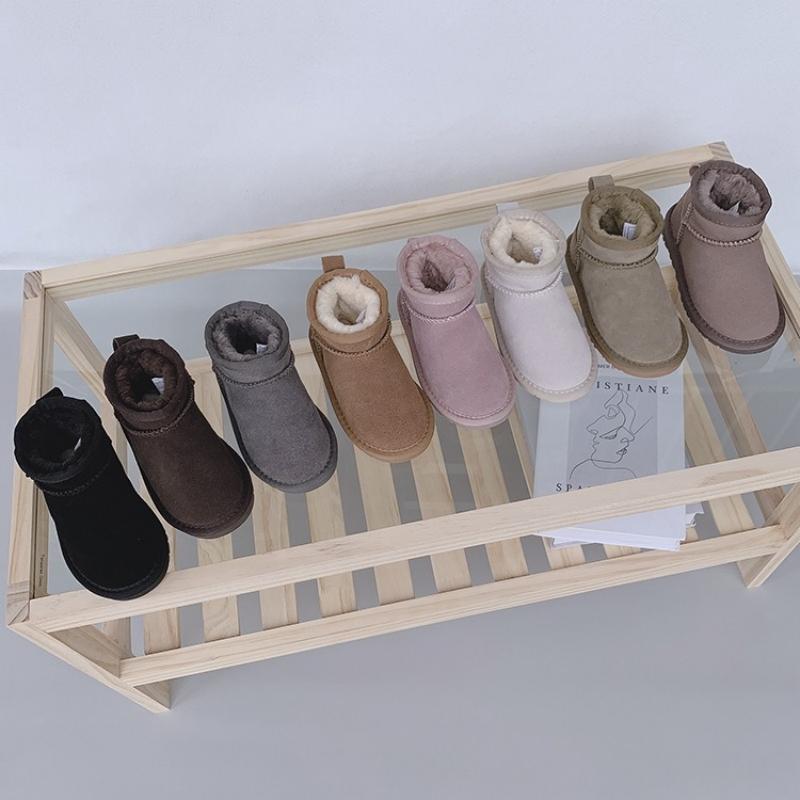 Winter Children Toddler Genuine Cow Leather Snow Boots Ultra Mini Girls Boys Warm Cotton Shoes Baby Fashion Outdoors Short Boots
