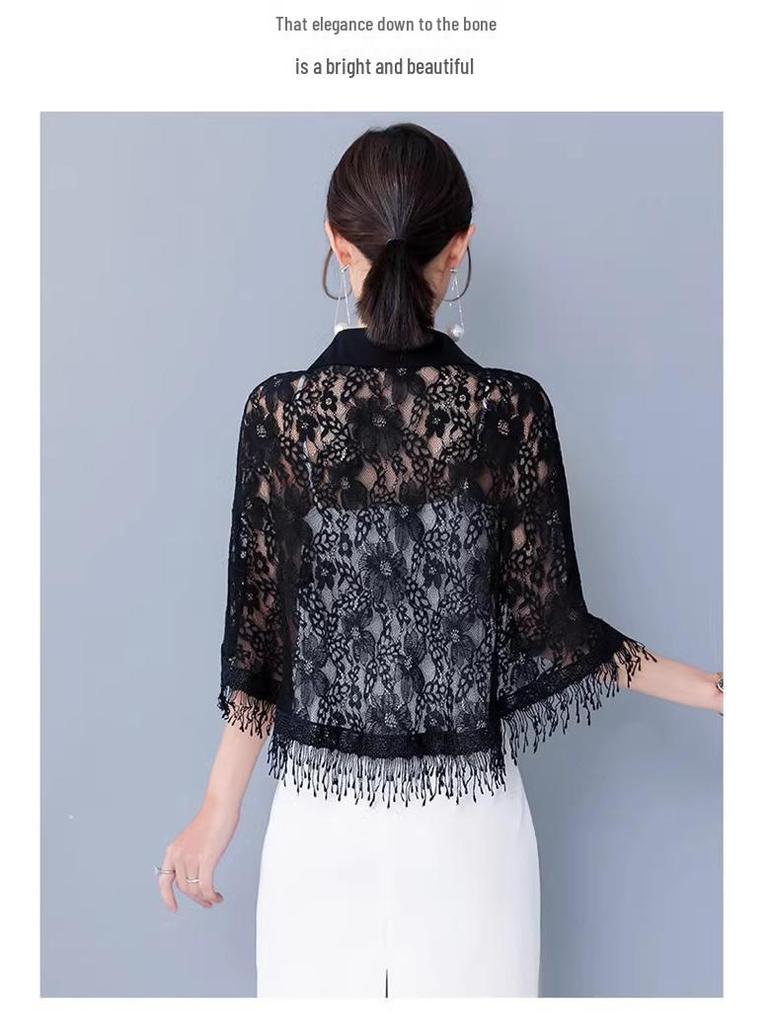 Retro Embroidered Lace Cheongsam Cape Shawl Cardigan with Tassels