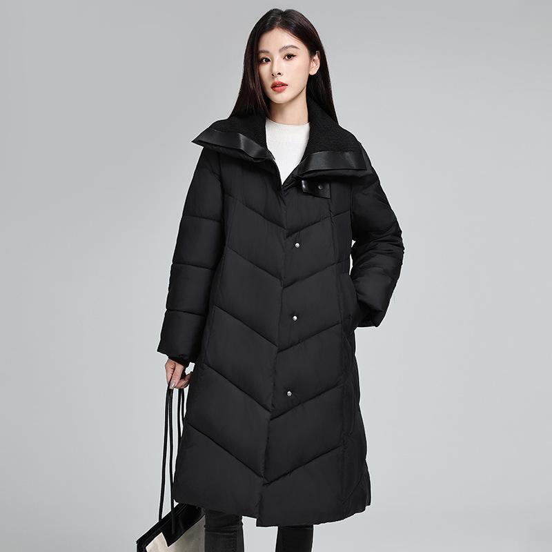 2025 winter new padded jacket mid-length plus-size cotton jacket women's cotton jacket fashionable thickened warm over-the-knee jacket
