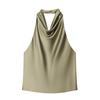 Style Européen et Américain Nouveaux Vêtements pour Femmes Sans Manches Tendance Satin Texturé Col Halter Top 2231399