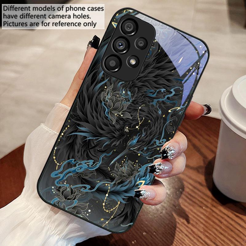 White And Blue Phoenix For Samsung Galaxy S10 4G S20 11E 30 S21 22 S24 Fe Pro S23 S25 Ultra 5G S9 Tempered Glass Phone Case
