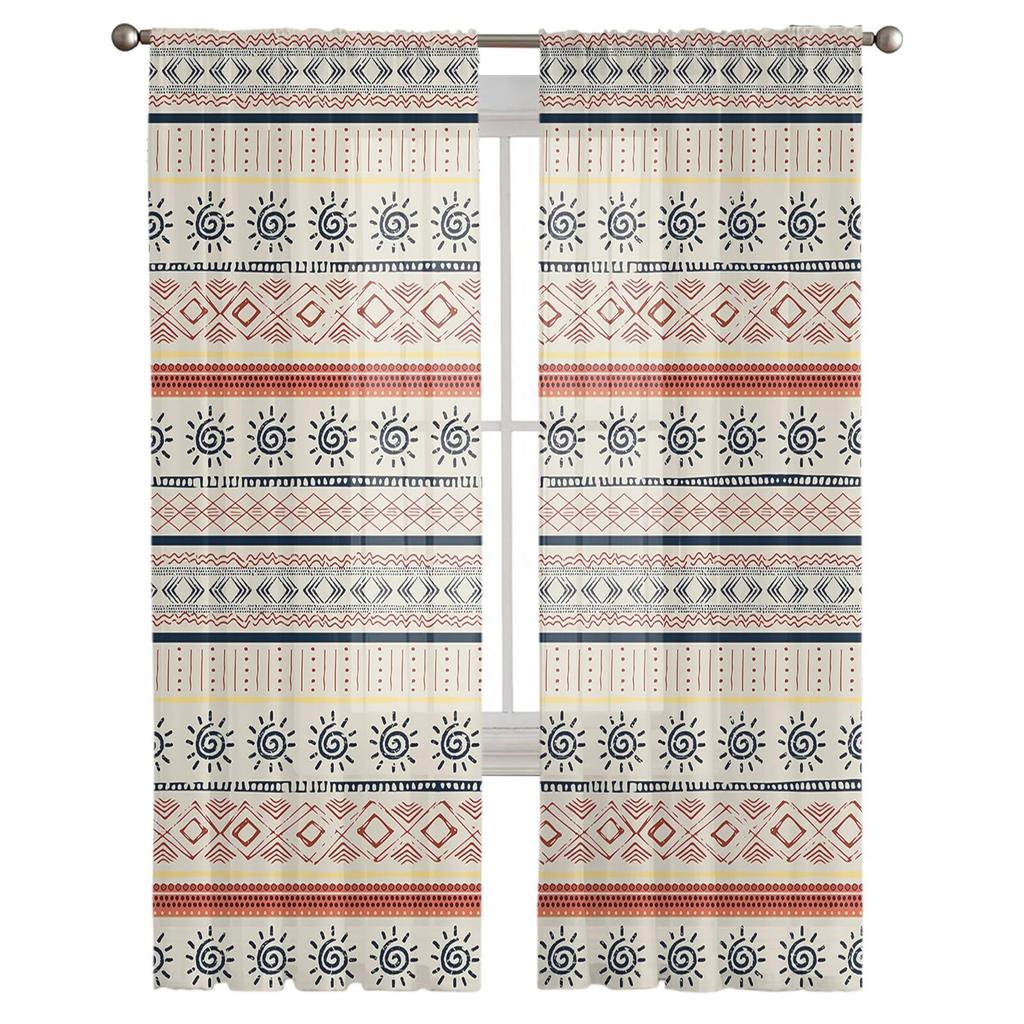 Indian Lines Hand-Painted Sheer Curtains For Living Room Bedroom Tulle Curtain For Kitchen Voile Curtain Blind Panels