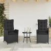 VidaXL Garden Reclining Chairs Set of 2 and Cushions Black Rattan 365265