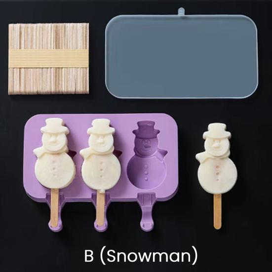 Kids Cartoon Shape Popsicle Molds Food-Grade Silicone Reusable Sticks Non-Stick Design Easy Release Ice Cream Mold