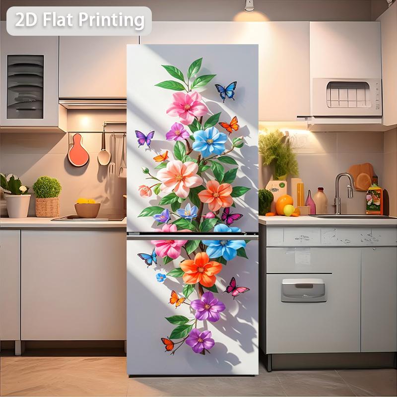 84Style Fridge Stickers Refrigerator Cover Door Landscape Plant Sea Vinyl Self Adhesive Kitchen Furniture Decor Wrap Freezer Sticker DIY