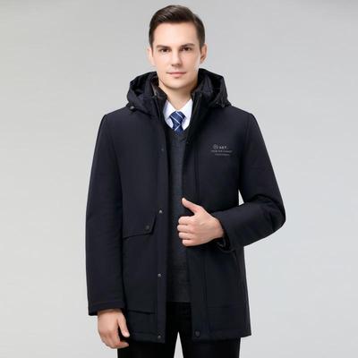 Men's Thickened White Duck Down Hooded Jacket with Detachable Liner - Warm Winter Outerwear