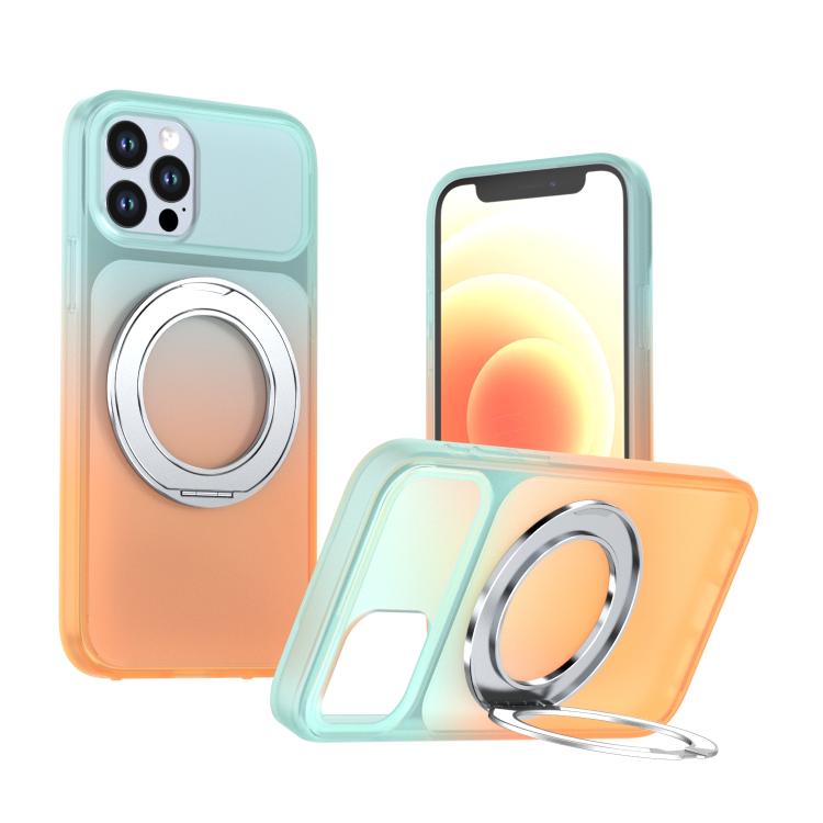 Phantom Skin Feel Gradient PC+TPU Phone Case With 360° Rotating Metal Holder, Magnetic Wireless Charging Shockproof Protective Cover