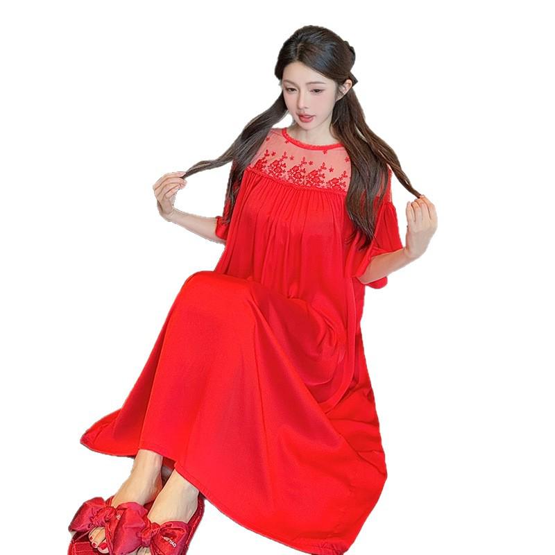 Elegant French Lace Ice Silk Nightdress for Women - Light & Breezy Summer Home Wear