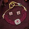 Estele vergoldetes Halsketten-Set – quadratische Halskette mit Rubindiamanten und roten Perlen