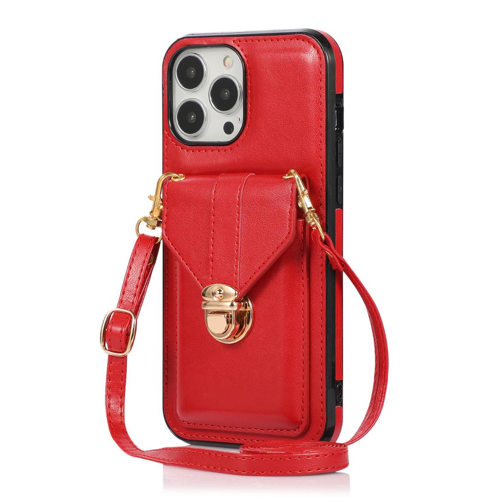 Crossbody Leder Portemonnaie Hülle Kartensteckplatz Halter Metallschnalle für iPhone 15 14Plus 13 12 11 Pro Max XSMAX für Samsung S24 S23 S22 S21 Ultra Plus A14 A54