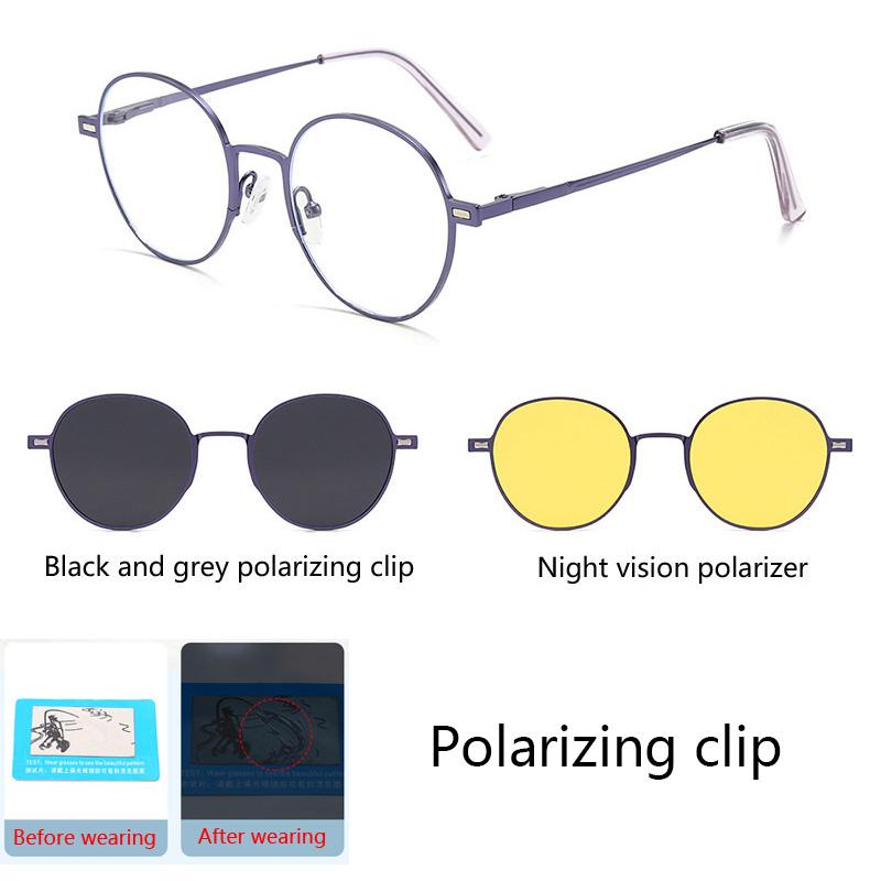 Round Metal Frame Polarized Magnetic Black Night Vision Clips On Glasses Optical Prescription Magnet Eyeglasses Magnet Exposed