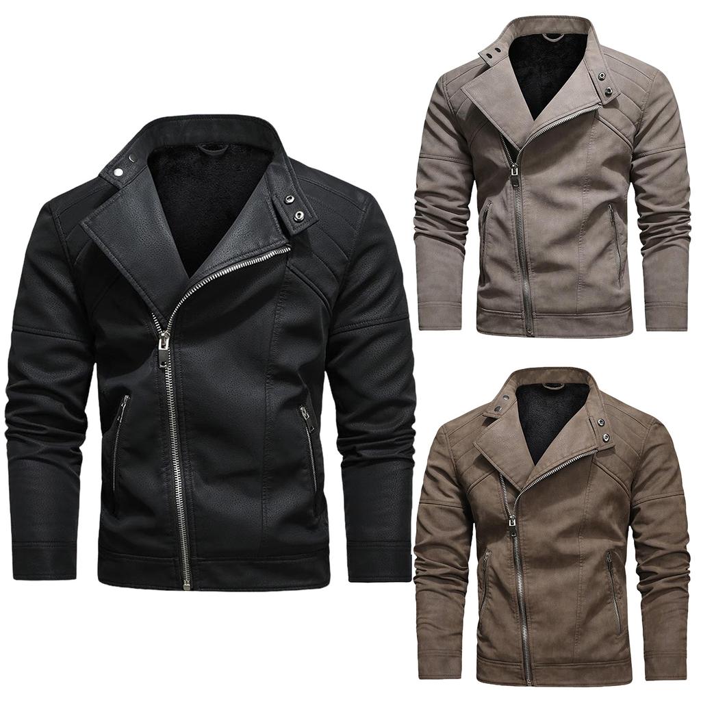 Men's Jacket Slim Fit PU Motorcycle Leather Jacket Lapel Leather Jacket