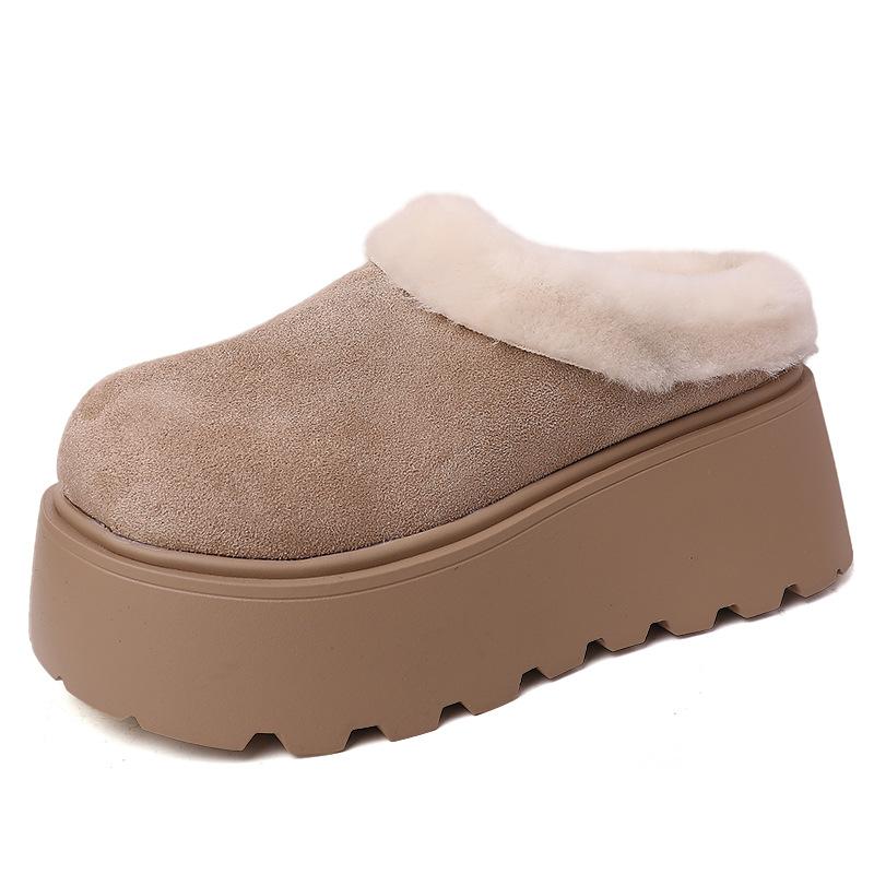 Korean version of casual fluff eversion platform slippers wear autumn and winter retro fashion versatile women's cotton slippers
