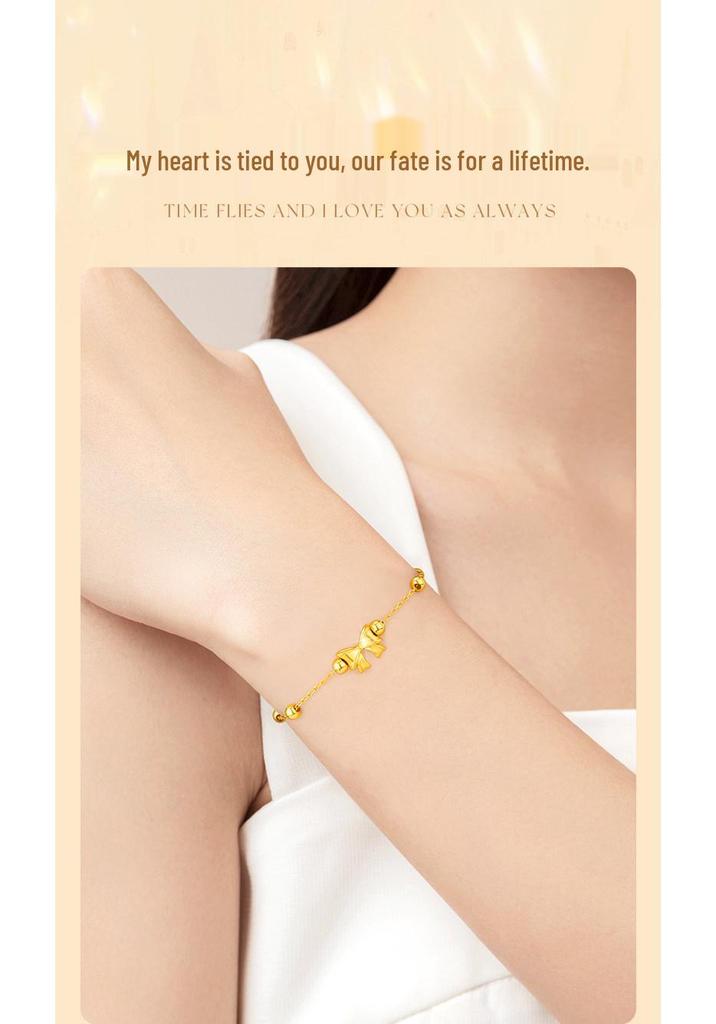 999 Pure Gold Bowknot Bracelet for Women - New Style Gift with S925 Chain