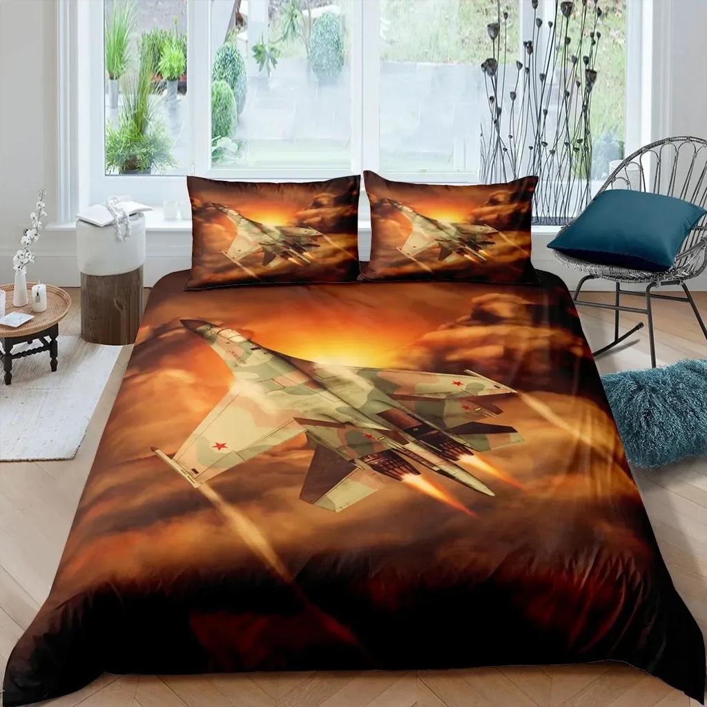 Airplane Fighter Flying Jet Comfortable Duvet Quilt Cover Pillowcase Bedding Set Children Bedroom Decoration Home Textile