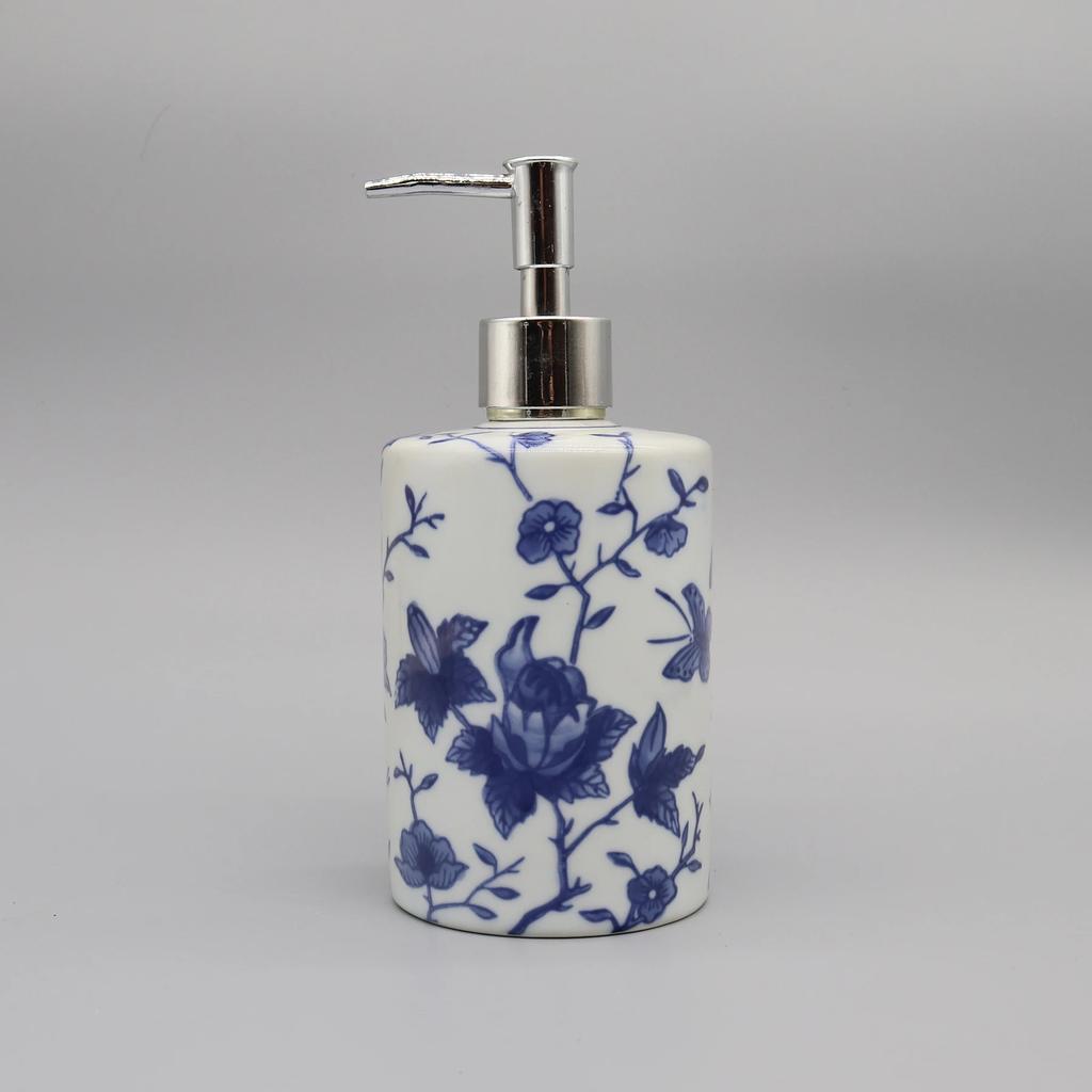 Liquid Soap Dispenser, Blue & White Ceramic, Bathroom Accessory