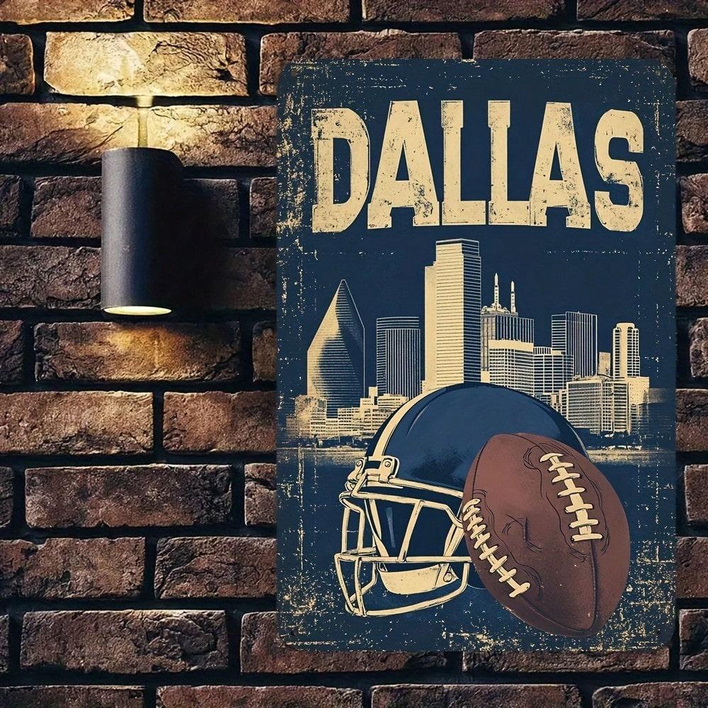 

1pc Retro Dallas Football Metal Sign 8x12inch Aluminum Wall Decor for Garage Bar Man Cave Gift 20x30 різнокольоровий