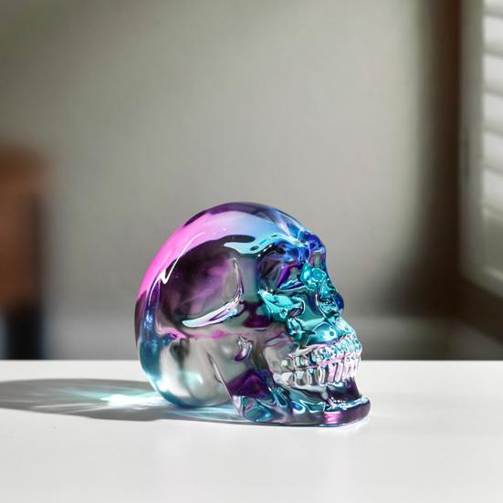 Klar fargerik hodeskallefigur i naturlig størrelse hodeskalle statue Skulptur Hjemmekontor Skrivebord Bokhylle Dekorasjon Ornament Halloween Festival Gave