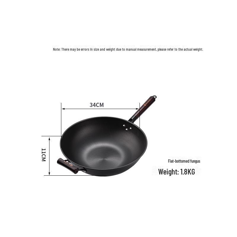 Luchuan Old-Fashioned Round & Flat Bottom Cast Iron Non-Stick Frying Pan for Gas Stoves
