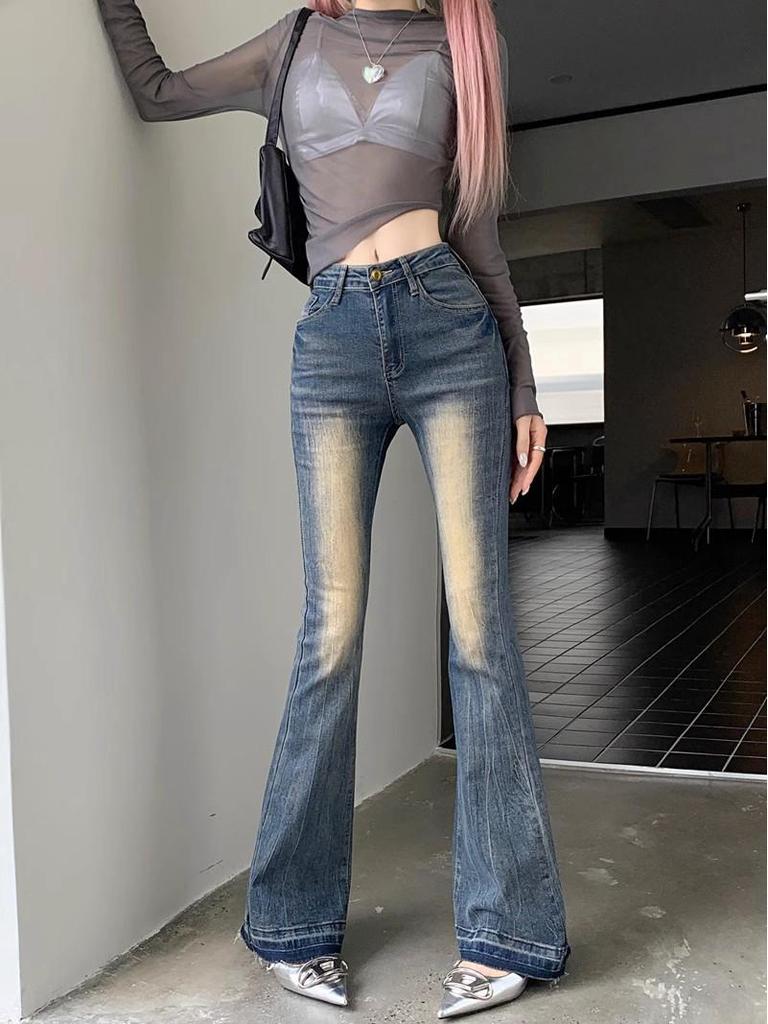 Retro Spicy Girl High-Waisted Micro-Flare Jeans - Women's Slimming Wide-Leg Pants for Spring & Autumn