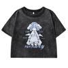Harajuku Anime Girl Design Print Washed Crop Top Womens Street Fitness T-Shirts Summer Tees Cotton Casual Short Sleeve
