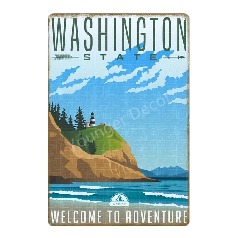 Vintage American Cities Travel Metal Signs  New York Alaska Ohio Washington  Wall Decor Poster  Retro Home Decor Sticker Paintin