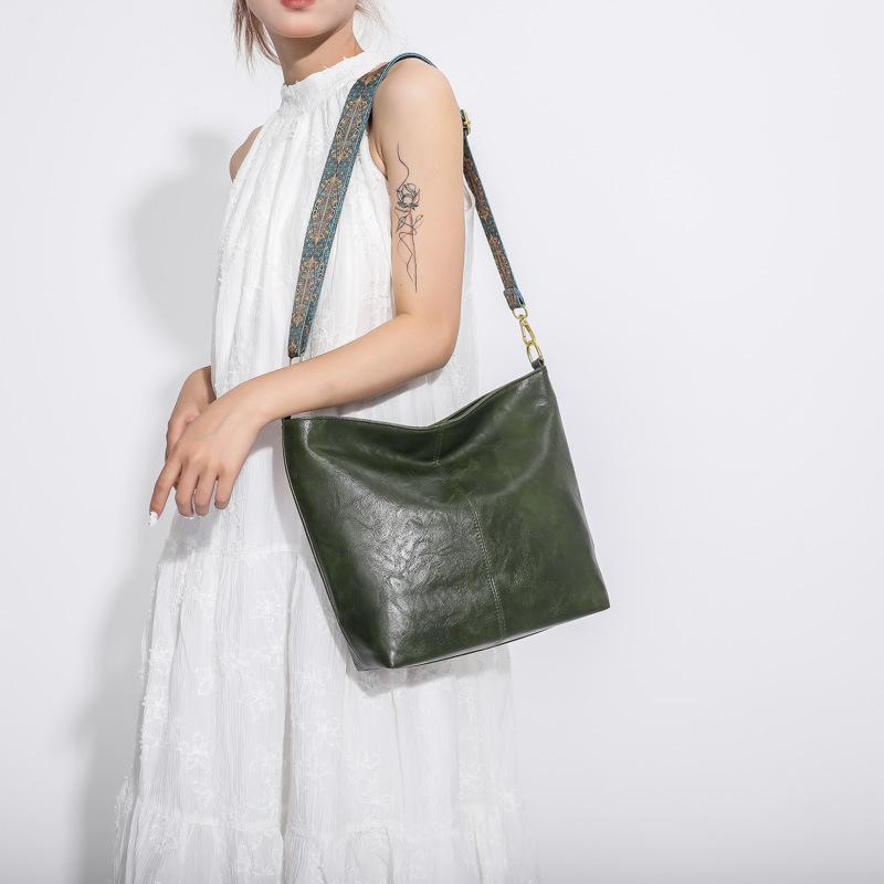 Yogodlns Bred Geometrisk Rem Axelväska Stor Kapacitet Crossbody Väskor För Damer Retro Pu Läder Damväska För Shopping & Resor