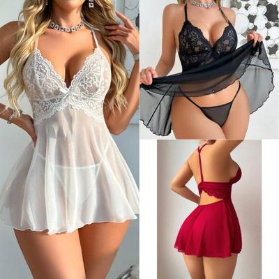 Lace Mesh Splicing See-through Camisole: Sexy European and American Women's Lingerie Nightgown