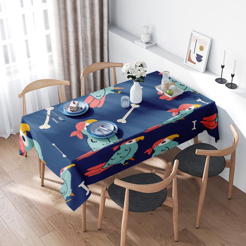 Modern Cartoon Print Tablecloth Blue Floral Design Dining Room Decor Reversible Cotton Square Kitchen Placemat Cover Size 150x23