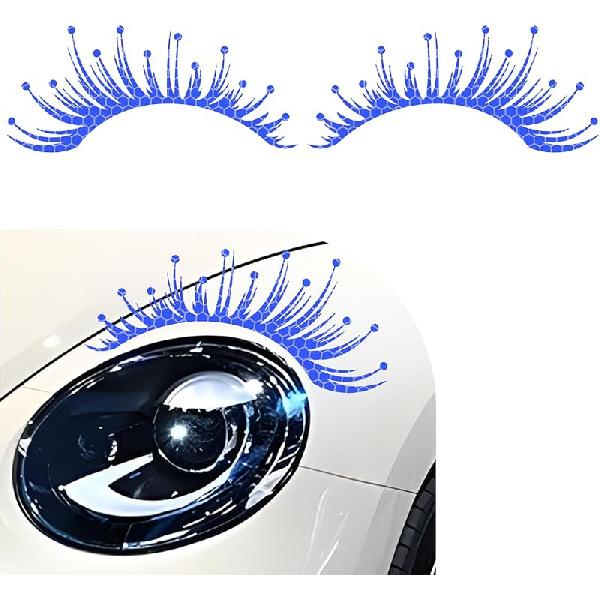 Wuyaoyao 2PCS Car Headlight Eyelashes Stickers, Reflective Eyelash Car Stickers, Waterproof Cute Fake Eyelash Decals for Headlights, Universal