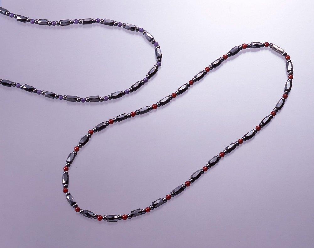 High Rich Power Stone Accessories Black 50cm Fashionable Magnetic Necklace Set of 2 (Garnet, Amethyst)