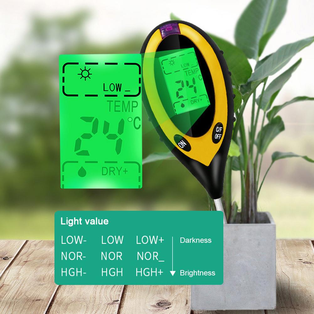 Wireless Smart Soil Tester Smart Temperature Humidity Monitor LCD Digital Display Light and PH Tester for Home Garden Lawn Farm