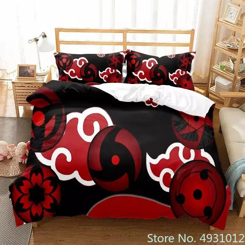 Red Cloud N-Naruto Logo Vortex Bedding Set Pillowcase Anime Bedclothes 3D Printed Kids Adult Boys Quilt Duvet Cover Gift